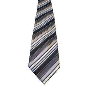 George Gray, Silver & Black Striped Neck Tie Polyester Satin Finish Business Off